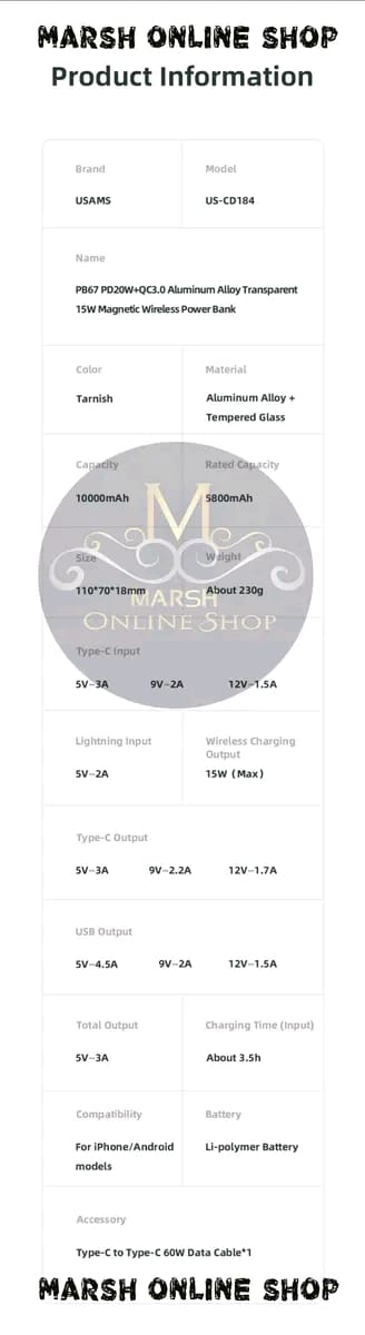 💥USAMS CD184 10000mAh PD 20W Aluminum Magnet WirPower Bankeless_img_10