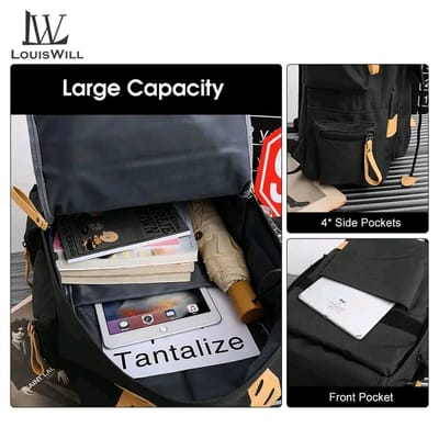 LouisWill Unisex Backpack Large Capacity Shoulder Bag Fashion Student Bag School Bag Hiking Travel Bags Men's Waterproof Bag Casual Nylon Backpacks_img_6