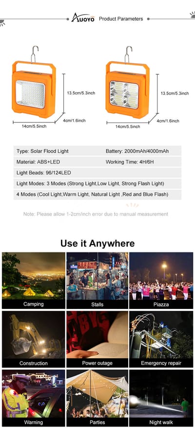 =999Auoyo LED Solar USB Rechargeable Waterproof Handheld  Portable Spotlight_img_8