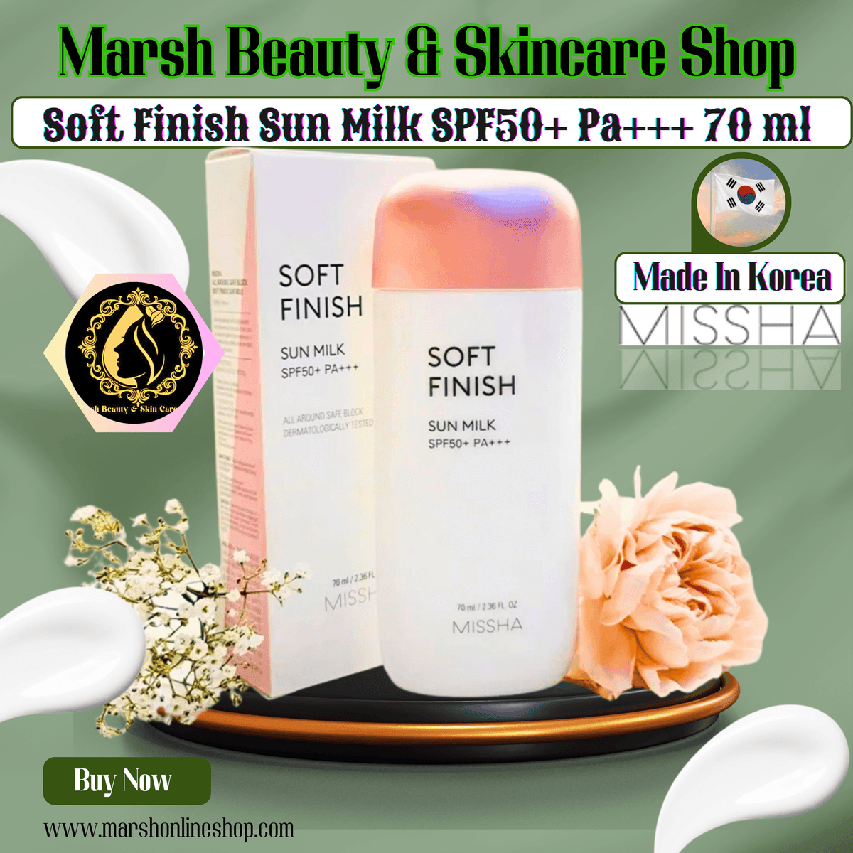👉🔰Missha Soft Finish Sun Milk SPF50+ Pa+++ (70 ml)