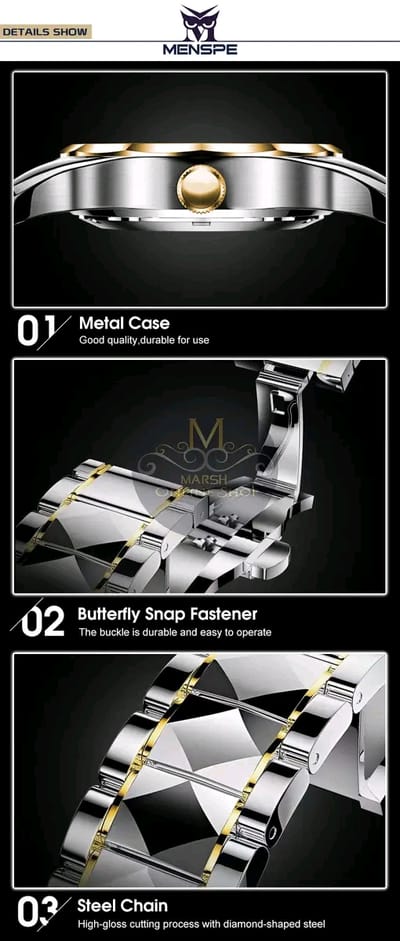 💥MENSPE Men's Fashion Watch Quartz Watch With Diamond Calendar Watch_img_8