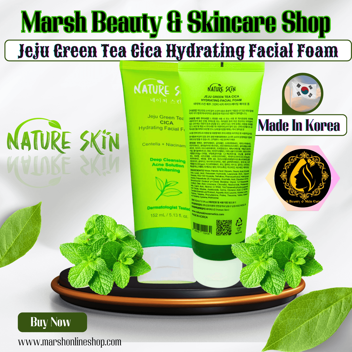 👉🔰Nature Skin Jeju Green Tea Cica Hydrating Facial Foam (152 ml)